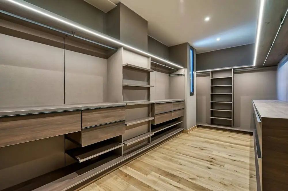 Timber walk-in wardrobe